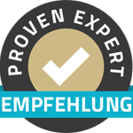 Proven Expert badge with a gold checkmark and a blue 'Empfehlung' ribbon.